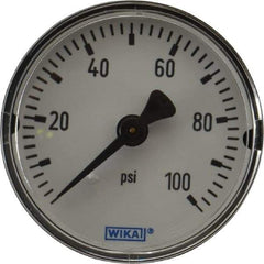 Wika - 2" Dial, 1/4 Thread, 0-100 Scale Range, Pressure Gauge - Center Back Connection Mount, Accurate to 3-2-3% of Scale - Makers Industrial Supply