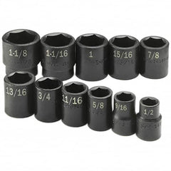 SK - 1/2" Drive Standard Impact Socket Set - 1/2 to 1-1/8", Inch Measurement Standard - Makers Industrial Supply