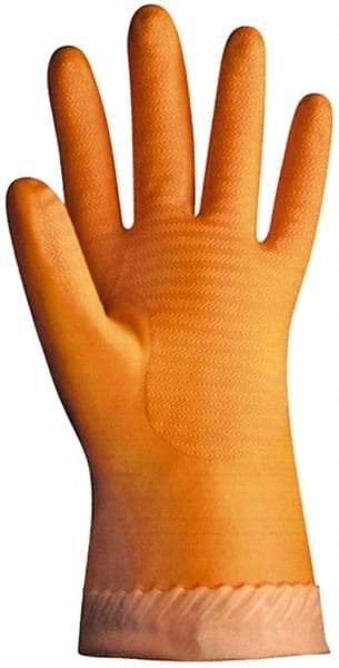 SHOWA - Size S (7), 12" Long, 21 mil Thick, Supported, Latex Chemical Resistant Gloves - Textured Finish, Cotton Lined, Gauntlet Cuff, Orange - Makers Industrial Supply