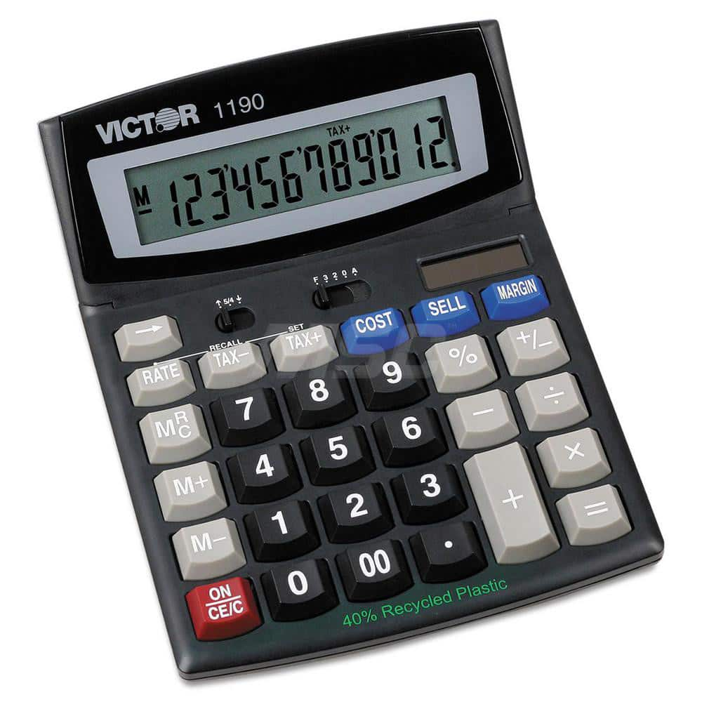 Victor - Calculators; Type: Desktop Calculator ; Type of Power: Solar/Battery ; Display Type: 12-Digit LCD ; Color: Black ; Display Size: 16mm ; Width (Decimal Inch): 5.9000 - Exact Industrial Supply