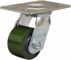 Hamilton - 3-1/4" Diam x 2" Wide x 5-1/4" OAH Top Plate Mount Swivel Caster - Polyurethane Mold onto Cast Iron Center, 575 Lb Capacity, Straight Roller Bearing, 4-1/2 x 6-1/4" Plate - Makers Industrial Supply