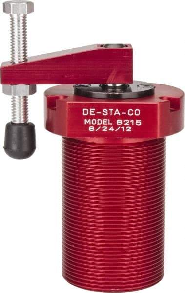 De-Sta-Co - 90 Lb Clamping Force, Right Hand Swing, 21.5mm Total Stroke, Single-Acting Pneumatic Swing Clamp - 1/8 NPT Port, 85.3mm Body Length x 76.2mm Body Width, 2.01 Cu In (Clamp), 2.26 Cu In (Unclamp), 130 Max psi - Makers Industrial Supply