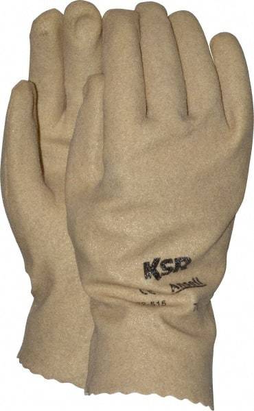 Ansell - Vinyl Coated Interlock Knit General Protection Work Gloves - For General Purpose, Fully Coated, Slip-On Cuff, Full Fingered, Tan, Paired - Makers Industrial Supply