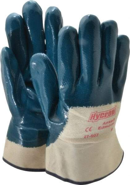 Ansell - Nitrile Coated Jersey General Protection Work Gloves - For General Purpose, Palm & Fingers Coated, Safety Cuff, Full Fingered, Blue/White, Paired - Makers Industrial Supply