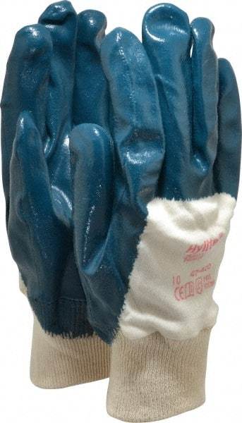 Ansell - Size XL (10) Nitrile Coated Interlock Knit General Protection Work Gloves - For General Purpose, Palm & Fingers Coated, Knit Wrist Cuff, Full Fingered, Blue/White, Paired - Makers Industrial Supply