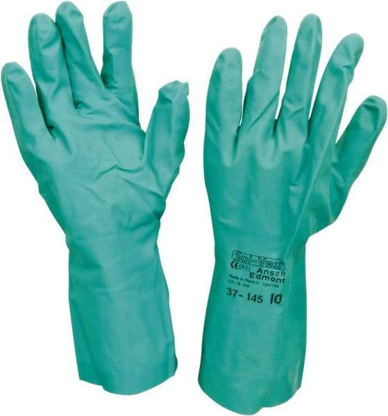 Ansell - Size XL (10), 13" Long, 11 mil Thick, Nitrile Chemical Resistant Gloves - Textured Finish, Straight Cuff, ANSI Abrasion Level 4, ANSI Cut Level 0, Green, FDA Approved - Makers Industrial Supply