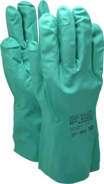 Ansell - Size XL (10), 13" Long, 15 mil Thick, Nitrile Chemical Resistant Gloves - Textured Finish, Straight Cuff, ANSI Abrasion Level 4, ANSI Cut Level 0, Green, FDA Approved - Makers Industrial Supply