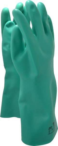 Ansell - Size XL (10), 15" Long, 22 mil Thick, Nitrile Chemical Resistant Gloves - Textured Finish, Straight Cuff, ANSI Abrasion Level 5, ANSI Cut Level 0, Green, FDA Approved - Makers Industrial Supply