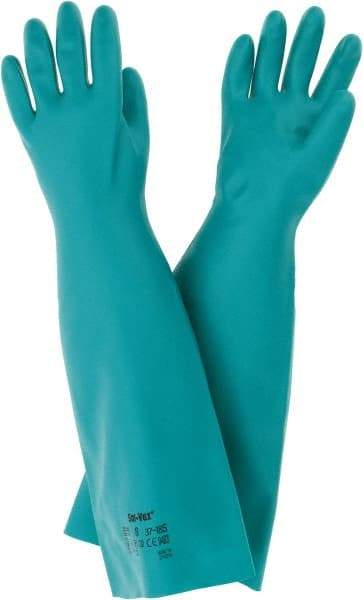 Ansell - Size M (8), 18" Long, 22 mil Thick, Nitrile Chemical Resistant Gloves - Textured Finish, Straight Cuff, ANSI Abrasion Level 5, ANSI Cut Level 0, Green, FDA Approved - Makers Industrial Supply