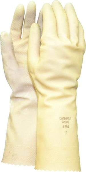 Ansell - Size S (7), 12" Long, 20 mil Thick, Latex Chemical Resistant Gloves - Textured Finish, Gauntlet Pinked Cuff, ANSI Abrasion Level 3, ANSI Cut Level 0, Natural, FDA Approved - Makers Industrial Supply