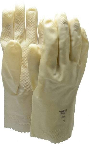 Ansell - Size XL (10), 12" Long, 20 mil Thick, Latex Chemical Resistant Gloves - Textured Finish, Gauntlet Pinked Cuff, ANSI Abrasion Level 3, ANSI Cut Level 0, Natural, FDA Approved - Makers Industrial Supply