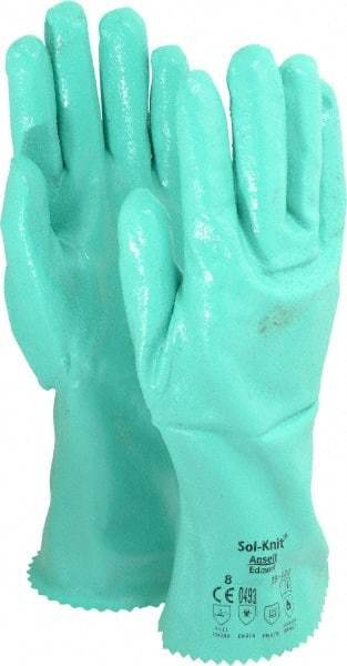 Ansell - Size M (8), 12" Long, 47 mil Thick, Supported, Nitrile Chemical Resistant Gloves - Textured Finish, Cotton Interlock Knit Lined, Gauntlet Cuff, ANSI Abrasion Level 4, ANSI Cut Level 1, Green, FDA Approved - Makers Industrial Supply