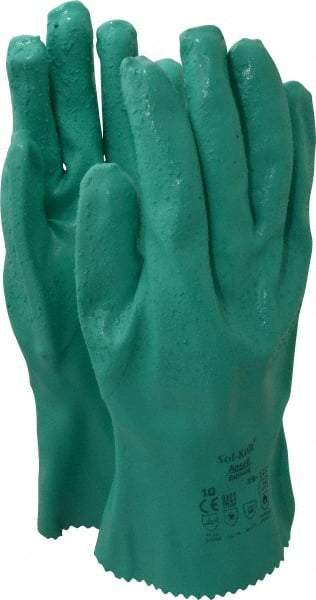 Ansell - Size XL (10), 12" Long, 47 mil Thick, Supported, Nitrile Chemical Resistant Gloves - Textured Finish, Cotton Interlock Knit Lined, Gauntlet Cuff, ANSI Abrasion Level 4, ANSI Cut Level 1, Green, FDA Approved - Makers Industrial Supply