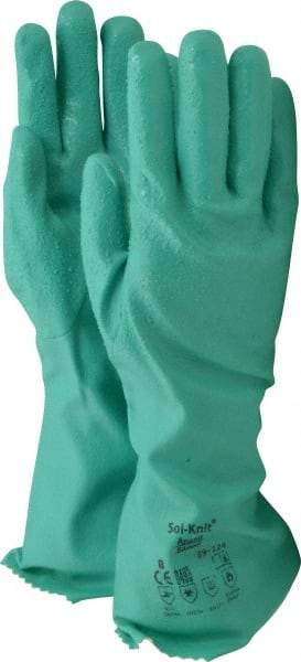 Ansell - Size M (8), 14" Long, 47 mil Thick, Supported, Nitrile Chemical Resistant Gloves - Textured Finish, Cotton Interlock Knit Lined, Gauntlet Cuff, ANSI Abrasion Level 4, ANSI Cut Level 1, Green, FDA Approved - Makers Industrial Supply