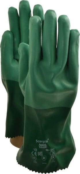 Ansell - Size XL (10), 12" Long, 55 mil Thick, Supported, Neoprene Chemical Resistant Gloves - Textured Finish, Cotton Interlock Knit Lined, Gauntlet Cuff, ANSI Abrasion Level 3, ANSI Cut Level 1, Green - Makers Industrial Supply