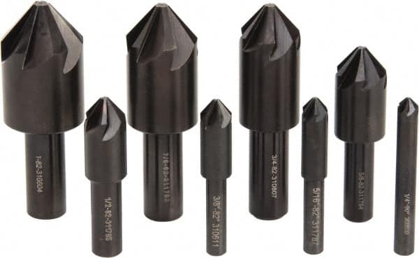 Hertel - 8 Piece, 1/4 to 1" Head Diam, 82° Included Angle, Countersink Set - Makers Industrial Supply