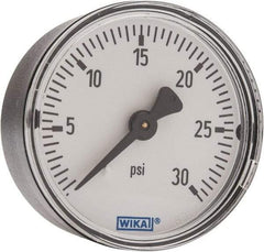 Wika - 2" Dial, 1/4 Thread, 0-30 Scale Range, Pressure Gauge - Center Back Connection Mount, Accurate to 3-2-3% of Scale - Makers Industrial Supply