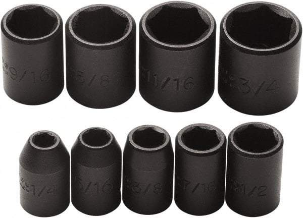 Proto - 9 Piece 3/8" Drive Impact Socket Set - 6 Points, 1/4" to 3/4" Range, Inch Measurement Standard - Makers Industrial Supply