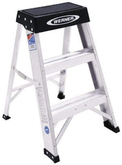 Werner - 2 Steps, 2' High, Type IA Rating, Aluminum Step Ladder - 300 Lb Capacity, 17" Base Width - Makers Industrial Supply