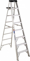 Werner - 7 Steps, 8' High, Type IA Rating, Aluminum Step Ladder - 300 Lb Capacity, 26-1/2" Base Width - Makers Industrial Supply