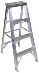 Werner - 3 Steps, 4' High, Type IAA Rating, Aluminum Step Ladder - 375 Lb Capacity, 21-1/4" Base Width - Makers Industrial Supply