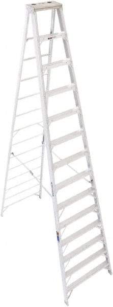 Werner - 13 Steps, 14' High, Type IA Rating, Aluminum Step Ladder - 300 Lb Capacity, 38-5/8" Base Width - Makers Industrial Supply