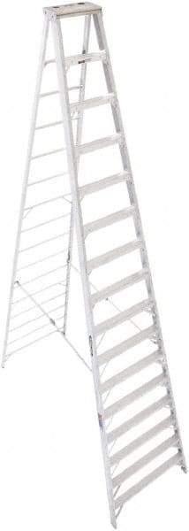 Werner - 15 Steps, 16' High, Type IA Rating, Aluminum Step Ladder - 300 Lb Capacity, 42-1/8" Base Width - Makers Industrial Supply