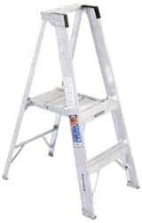 Werner - 2 Steps, 4' High, Type I Rating, Aluminum Platform Ladder - 250 Lb Capacity, 21-1/4" Base Width - Makers Industrial Supply