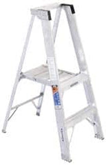 Werner - 2 Steps, 4' High, Type I Rating, Aluminum Platform Ladder - 250 Lb Capacity, 21-1/4" Base Width - Makers Industrial Supply