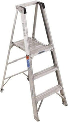 Werner - 3 Steps, 5' High, Type IA Rating, Aluminum Platform Ladder - 300 Lb Capacity, 23" Base Width - Makers Industrial Supply