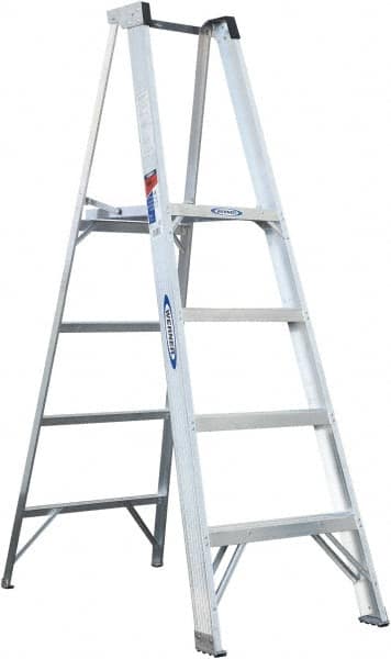 Werner - 4 Steps, 6' High, Type I Rating, Aluminum Platform Ladder - 250 Lb Capacity, 24-3/4" Base Width - Makers Industrial Supply