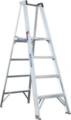 Werner - 4 Steps, 6' High, Type I Rating, Aluminum Platform Ladder - 250 Lb Capacity, 24-3/4" Base Width - Makers Industrial Supply