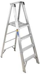 Werner - 4 Steps, 6' High, Type IAA Rating, Aluminum Platform Ladder - 375 Lb Capacity, 24-3/4" Base Width - Makers Industrial Supply