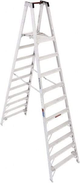 Werner - 20 Steps, 12' High, Type IA Rating, Aluminum Platform Ladder - 300 Lb Capacity, 34-1/4" Base Width - Makers Industrial Supply