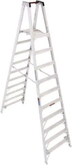 Werner - 20 Steps, 12' High, Type IA Rating, Aluminum Platform Ladder - 300 Lb Capacity, 34-1/4" Base Width - Makers Industrial Supply