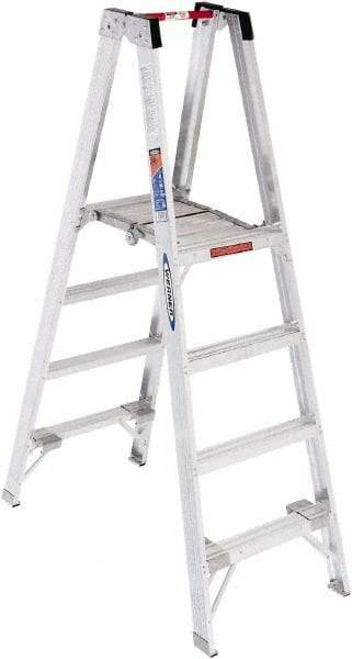 Werner - 8 Steps, 6' High, Type I Rating, Aluminum Platform Ladder - 250 Lb Capacity, 24-3/4" Base Width - Makers Industrial Supply