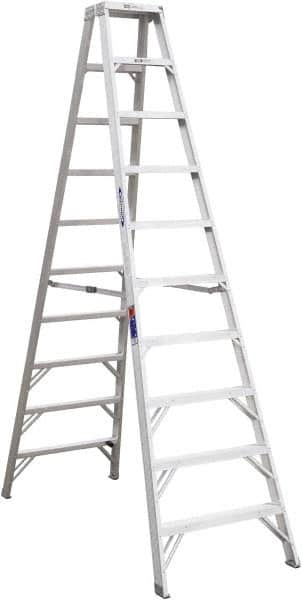 Werner - 9 Steps, 10' High, Type IA Rating, Aluminum Step Ladder - 300 Lb Capacity, 28-3/4" Base Width - Makers Industrial Supply