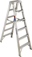 Werner - 5 Steps, 6' High, Type IA Rating, Aluminum Step Ladder - 300 Lb Capacity, 22-3/4" Base Width - Makers Industrial Supply