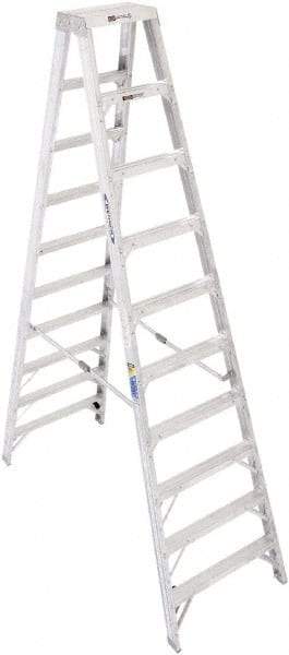 Werner - 9 Steps, 10' High, Type IAA Rating, Aluminum Step Ladder - 375 Lb Capacity, 31-3/4" Base Width - Makers Industrial Supply