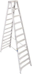 Werner - 11 Steps, 12' High, Type IAA Rating, Aluminum Step Ladder - 375 Lb Capacity, 35-1/4" Base Width - Makers Industrial Supply