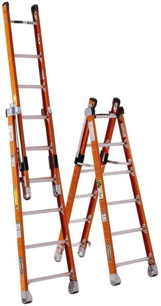 Werner - 7 Steps, 7' High, Type IAA Rating, Fiberglass Multi-Use Ladder - 375 Lb Capacity, 24-1/4" Base Width - Makers Industrial Supply