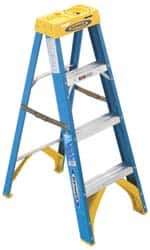 Werner - 3 Steps, 4' High, Type I Rating, Fiberglass Step Ladder - 250 Lb Capacity, 19" Base Width - Makers Industrial Supply