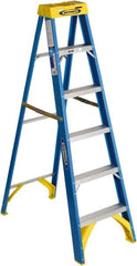 Werner - 5 Steps, 6' High, Type I Rating, Fiberglass Step Ladder - 250 Lb Capacity, 22" Base Width - Makers Industrial Supply