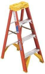 Werner - 3 Steps, 4' High, Type IA Rating, Fiberglass Step Ladder - 300 Lb Capacity, 19-7/8" Base Width - Makers Industrial Supply