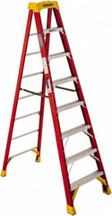 Werner - 8 Steps, 8' High, Type IA Rating, Fiberglass Step Ladder - 300 Lb Capacity, 26-7/8" Base Width - Makers Industrial Supply