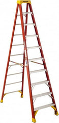 Werner - 9 Steps, 10' High, Type IA Rating, Fiberglass Step Ladder - 300 Lb Capacity, 30-3/8" Base Width - Makers Industrial Supply