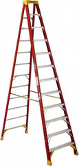 Werner - 11 Steps, 12' High, Type IA Rating, Fiberglass Step Ladder - 300 Lb Capacity, 33-7/8" Base Width - Makers Industrial Supply