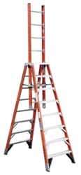 Werner - 7 Steps, 8' High, Type IA Rating, Fiberglass Step Ladder - 300 Lb Capacity, 32-3/4" Base Width - Makers Industrial Supply