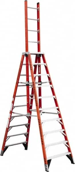 Werner - 9 Steps, 10' High, Type IA Rating, Fiberglass Step Ladder - 300 Lb Capacity, 36-1/4" Base Width - Makers Industrial Supply