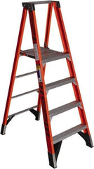 Werner - 4 Steps, 6' High, Type IAA Rating, Fiberglass Platform Ladder - 375 Lb Capacity, 27" Base Width - Makers Industrial Supply